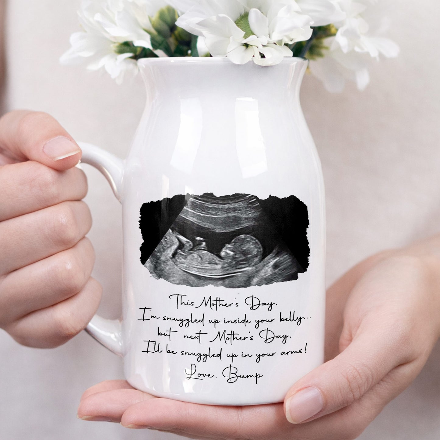 This Mother's Day I'm Snuggled Up Ultrasound Photo Sonogram - Personalized Ceramic Flower Vase - MOM375_CEV