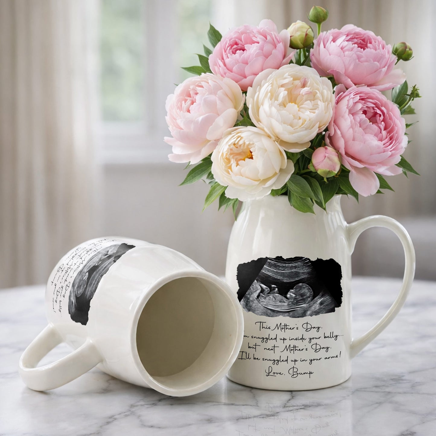 This Mother's Day I'm Snuggled Up Ultrasound Photo Sonogram - Personalized Ceramic Flower Vase - MOM375_CEV
