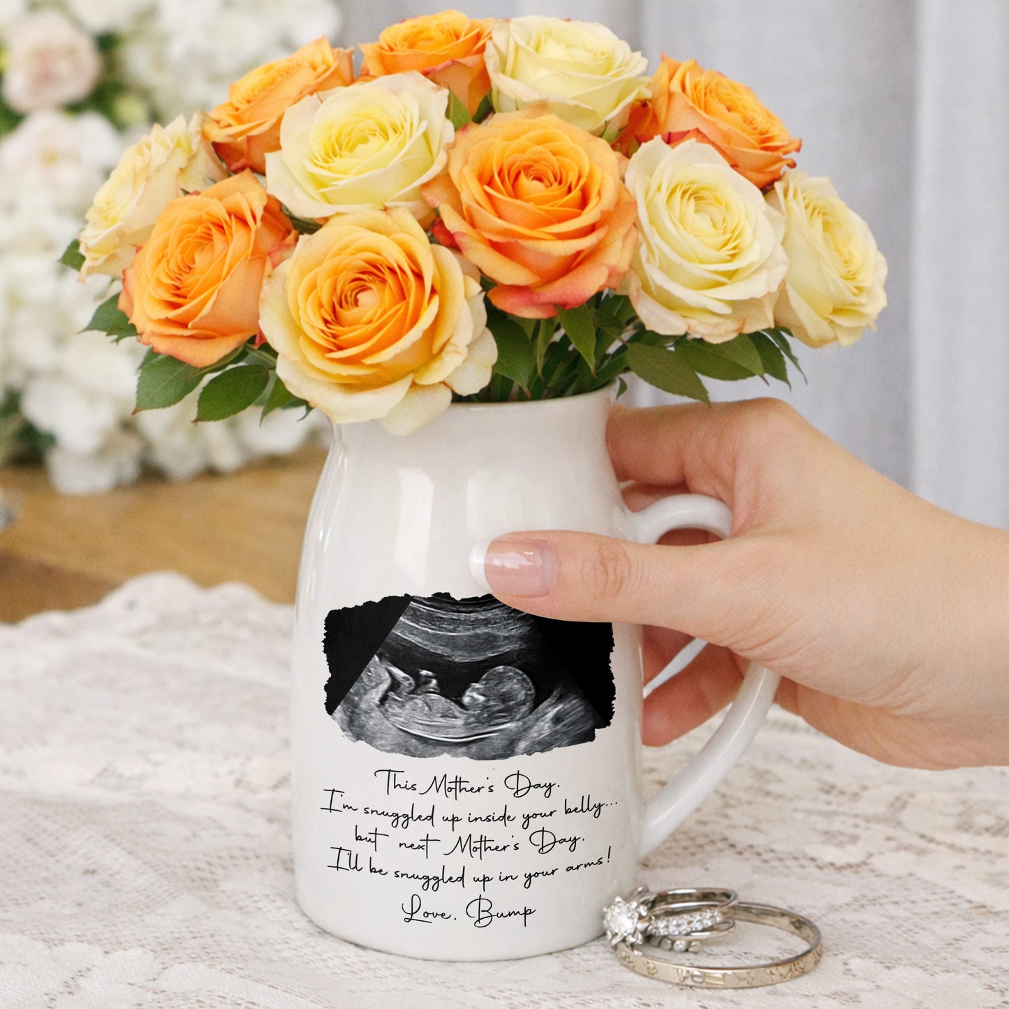 This Mother's Day I'm Snuggled Up Ultrasound Photo Sonogram - Personalized Ceramic Flower Vase - MOM375_CEV