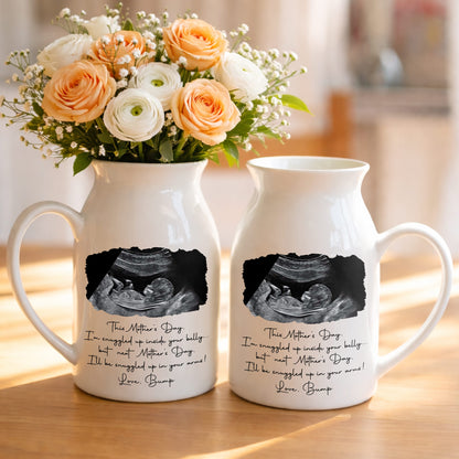 This Mother's Day I'm Snuggled Up Ultrasound Photo Sonogram - Personalized Ceramic Flower Vase - MOM375_CEV