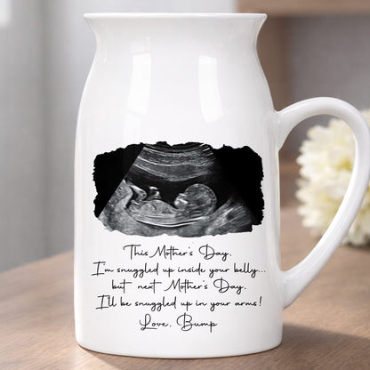 This Mother's Day I'm Snuggled Up Ultrasound Photo Sonogram - Personalized Ceramic Flower Vase - MOM375_CEV