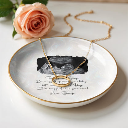 This Mother's Day I'm Snuggled Up Ultrasound Sonogram Photo - Personalized Custom Jewelry Dish, Ceramic Dish, Round Shape - MOM375_RCRF