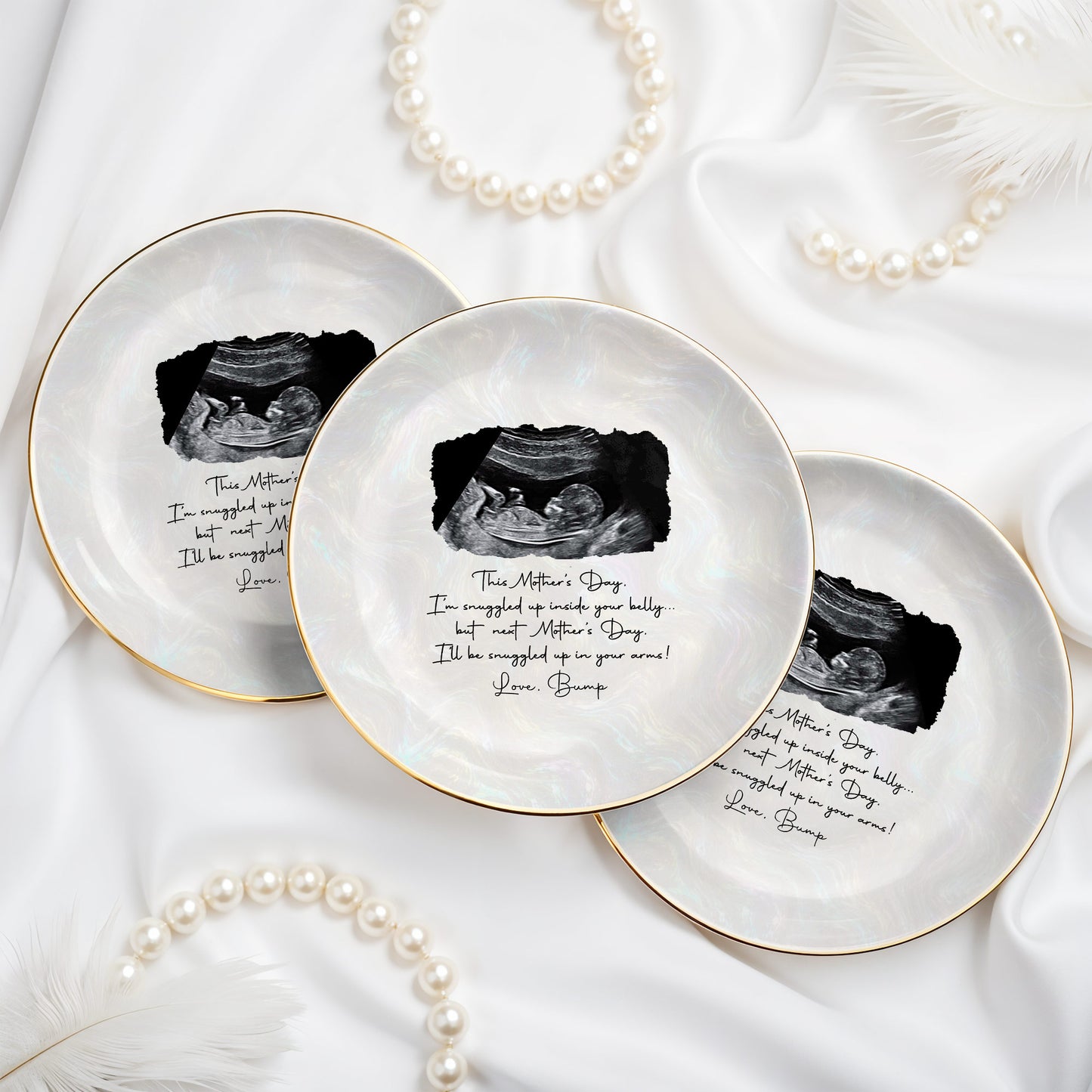 This Mother's Day I'm Snuggled Up Ultrasound Sonogram Photo - Personalized Custom Jewelry Dish, Ceramic Dish, Round Shape - MOM375_RCRF