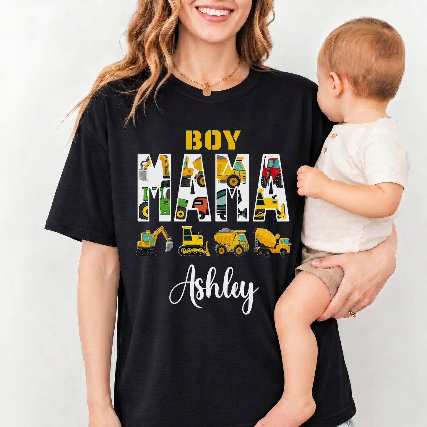 Boy Mama Construction Vehicles Excavator And Dump Truck - Personalized Custom Unisex T-shirt, Hoodie - MOM388_BBAS
