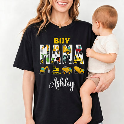 Boy Mama Construction Vehicles Excavator And Dump Truck - Personalized Custom Unisex T-shirt, Hoodie - MOM388_BBAS