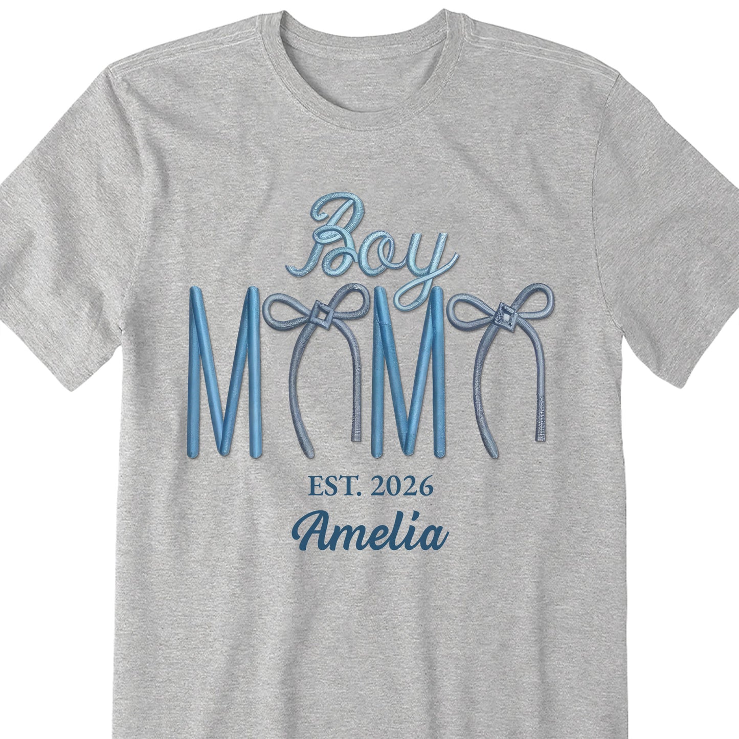 Boy Mama Est With 3D Embroidery And Blue Bows - Personalized Custom Unisex T-shirt, Hoodie - MOM389_WBAS