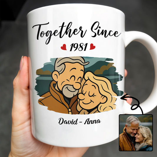 Together Since With Couple And Hearts Design - Personalized Custom Coffee Mug - CPL403_MG