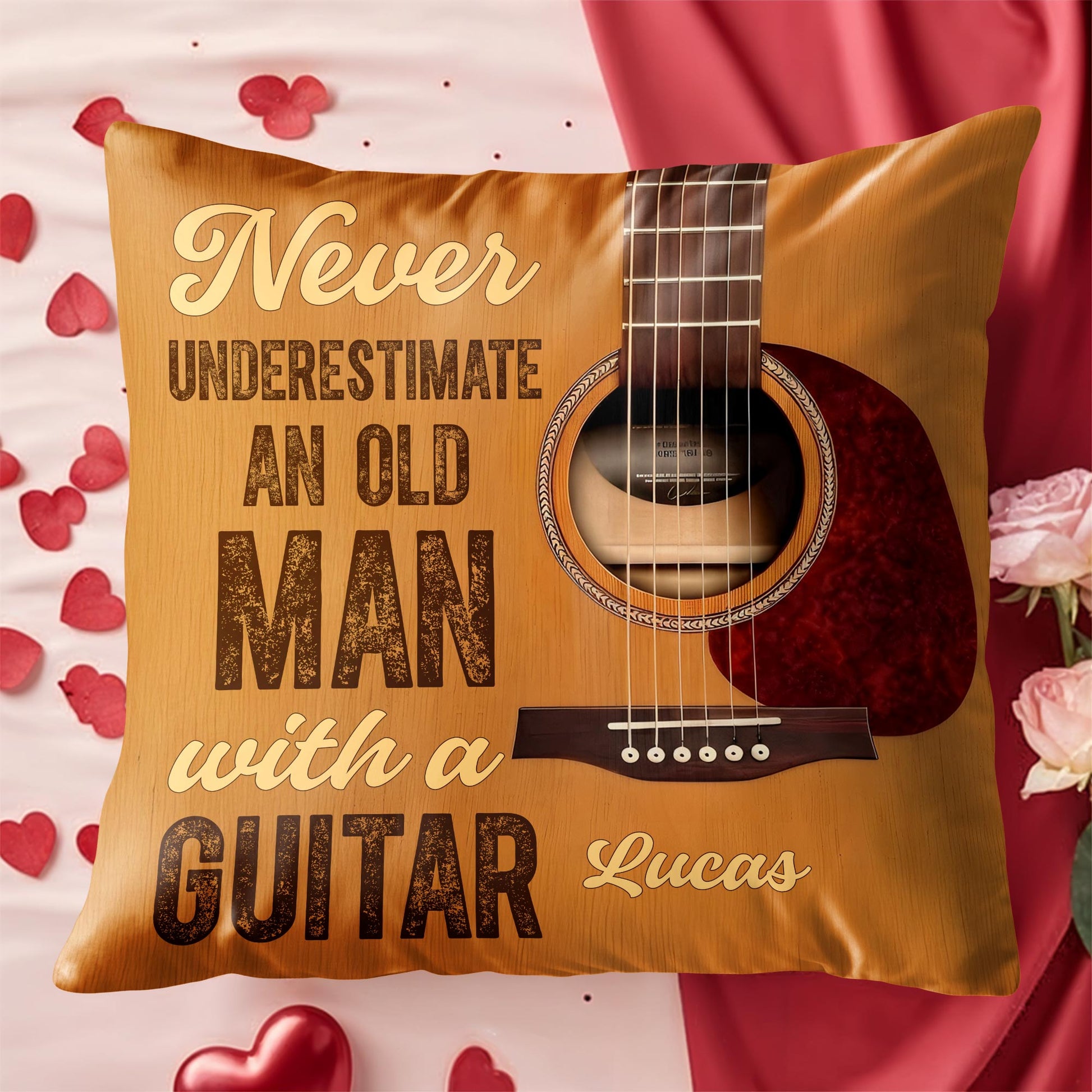 Never Underestimate An Old Man With A Guitar Wood Grain Design