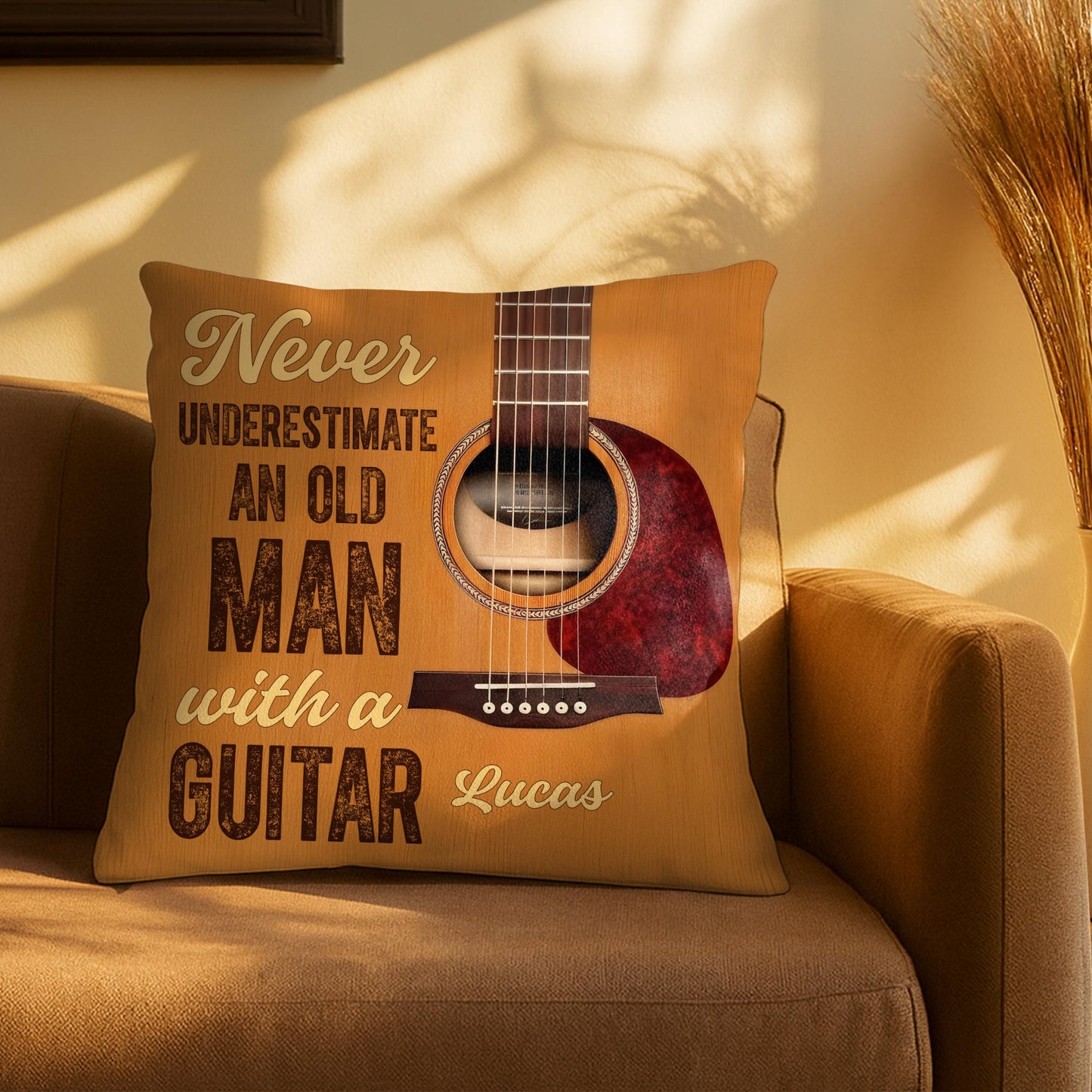 Never Underestimate An Old Man With A Guitar Wood Grain Design