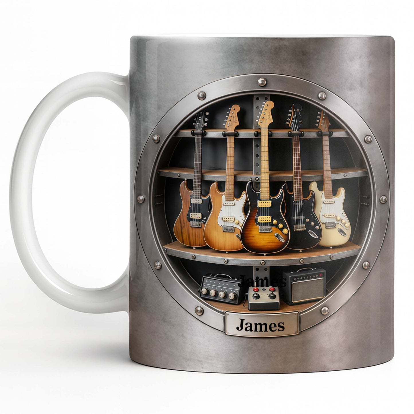 A Legendary Collection Electric Guitars And Amps In Metal Rack