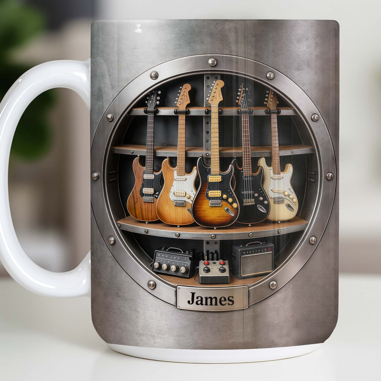 A Legendary Collection Electric Guitars And Amps In Metal Rack