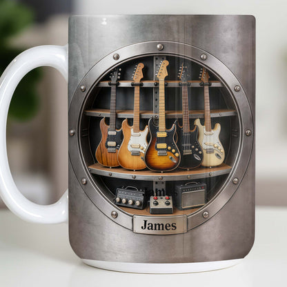 A Legendary Collection Electric Guitars And Amps In Metal Rack