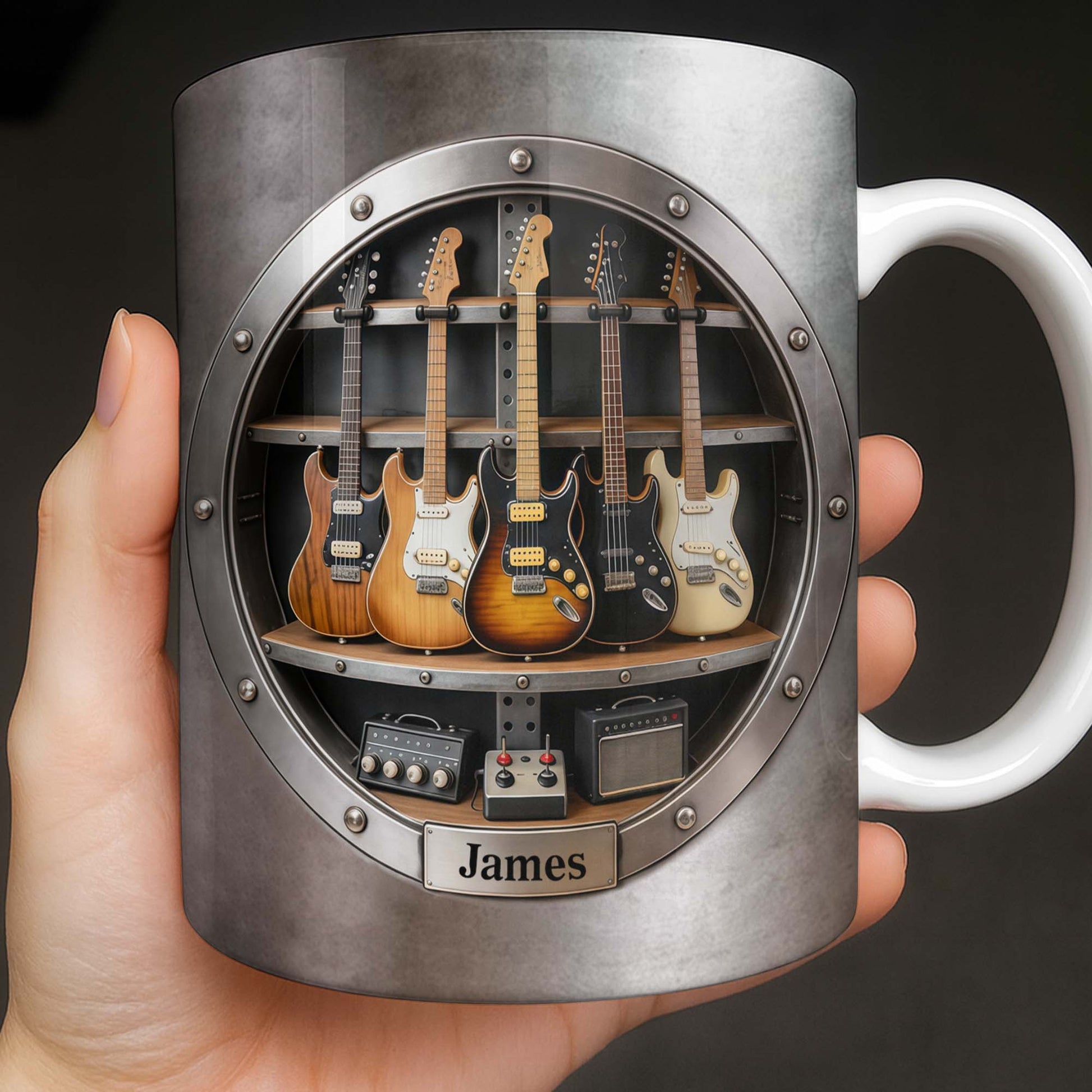A Legendary Collection Electric Guitars And Amps In Metal Rack