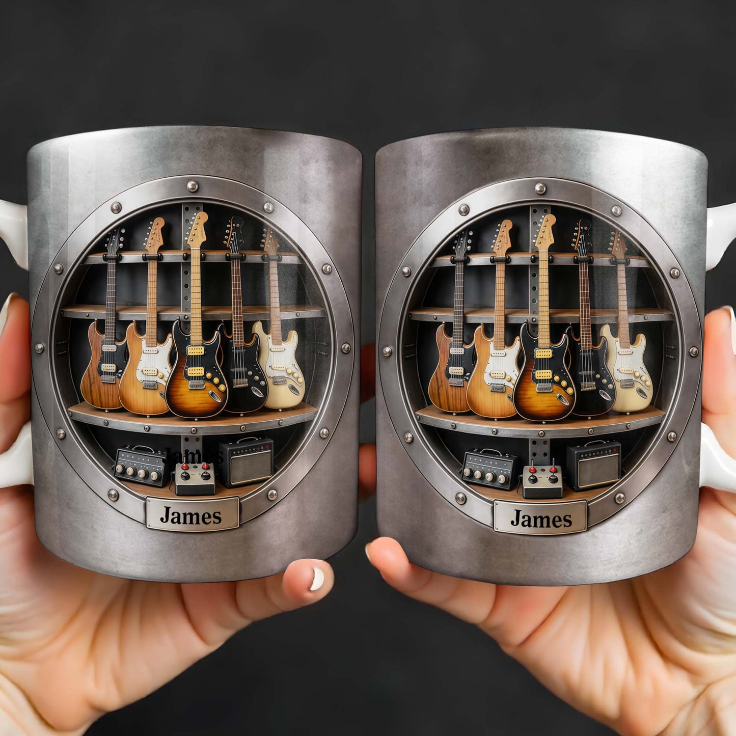 A Legendary Collection Electric Guitars And Amps In Metal Rack