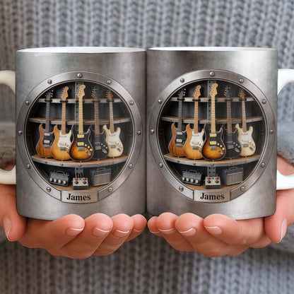 A Legendary Collection Electric Guitars And Amps In Metal Rack