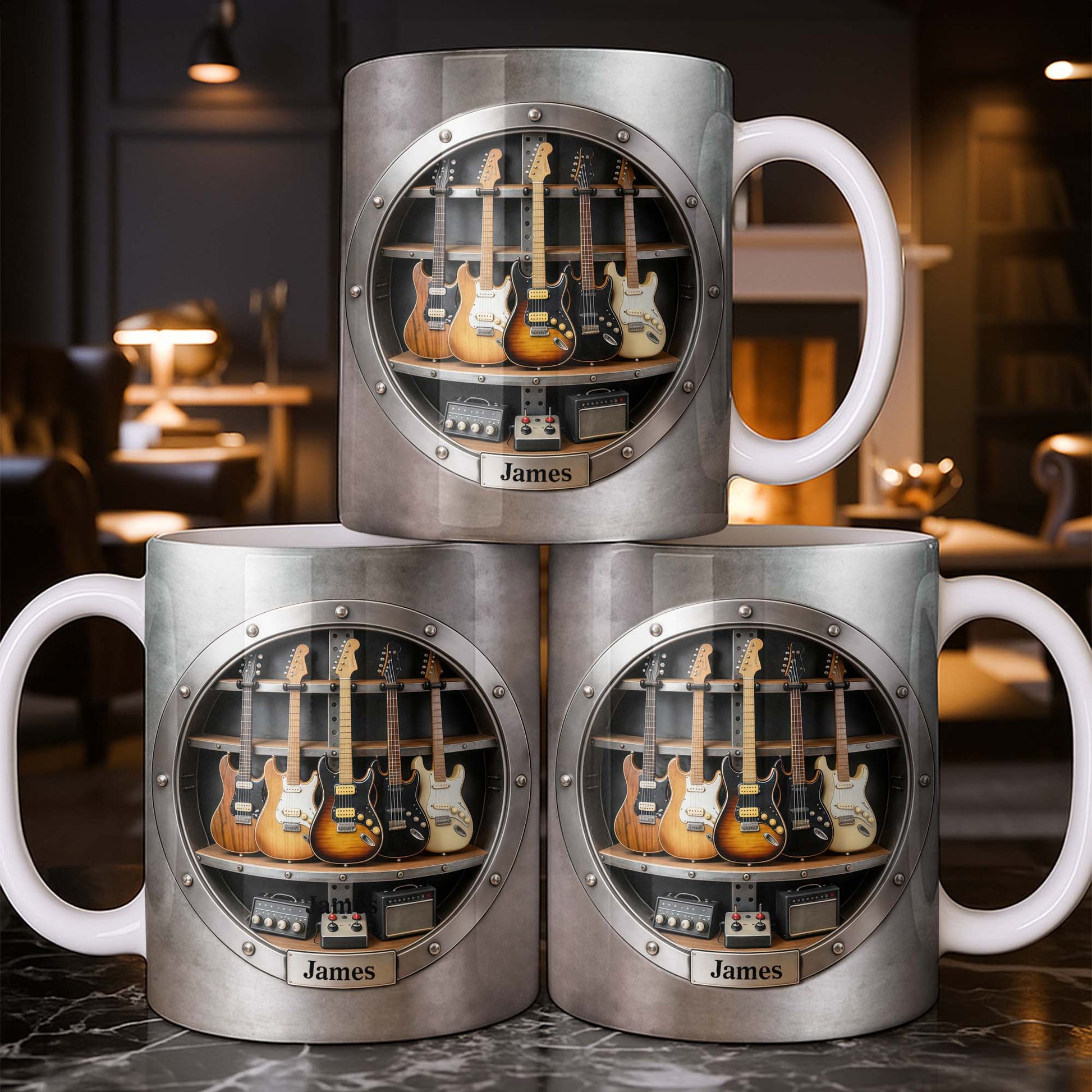 A Legendary Collection Electric Guitars And Amps In Metal Rack