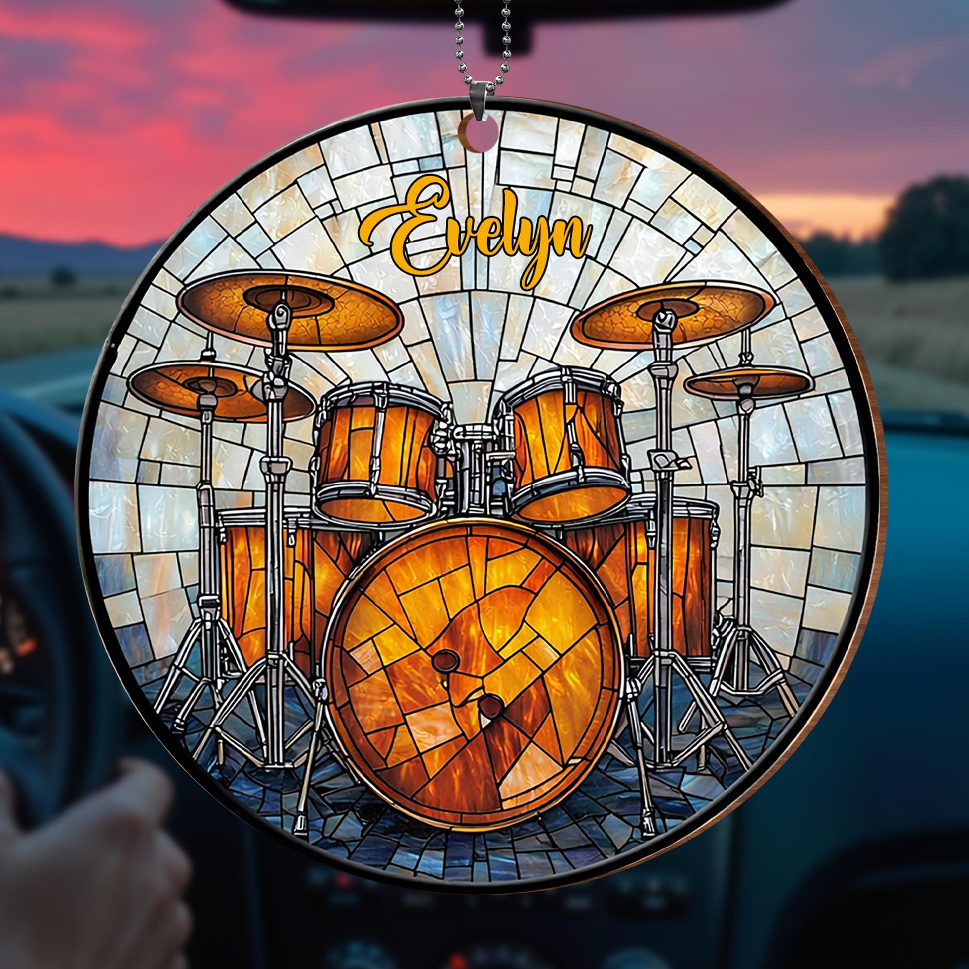 Music Is The Heartbeat Of The Soul Drum Set Stained Glass Style