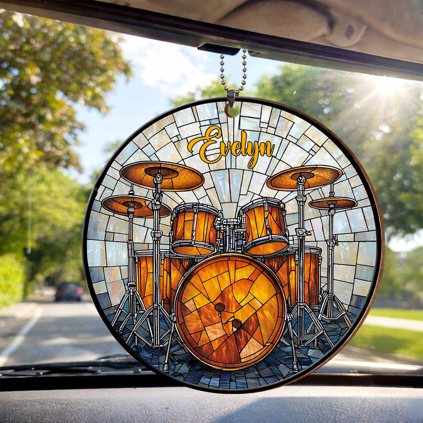 Music Is The Heartbeat Of The Soul Drum Set Stained Glass Style
