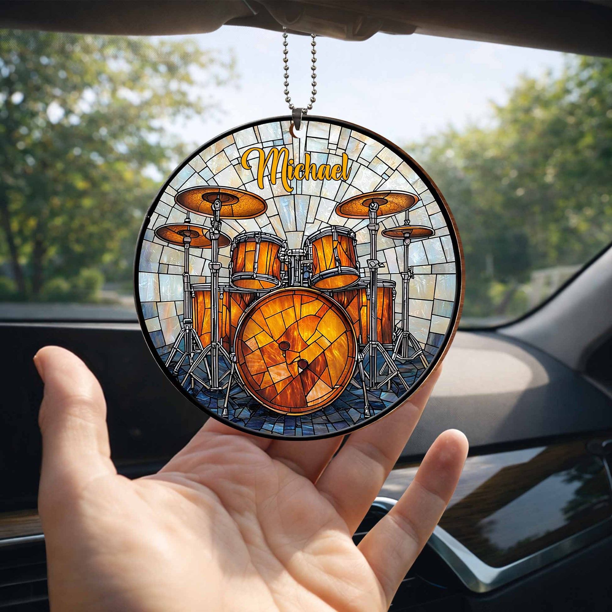 Music Is The Heartbeat Of The Soul Drum Set Stained Glass Style