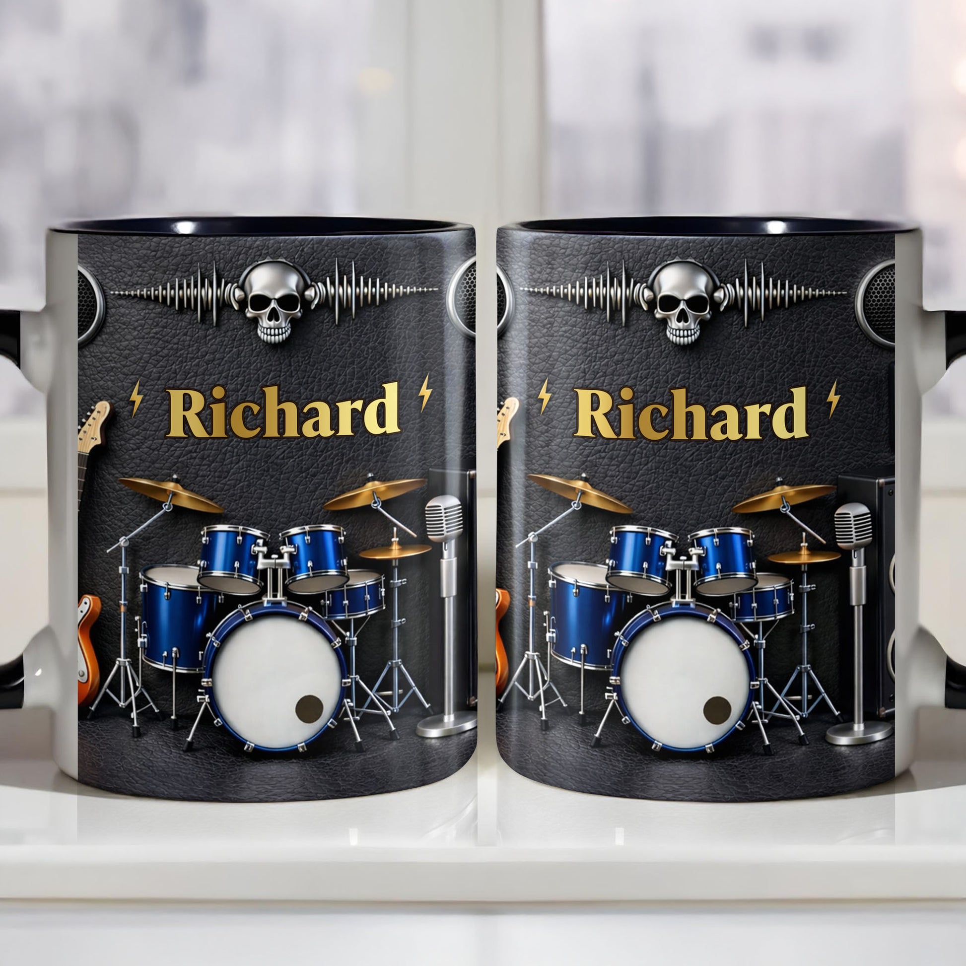 Rock On And Play Loud With Drums Skull And Guitar Design