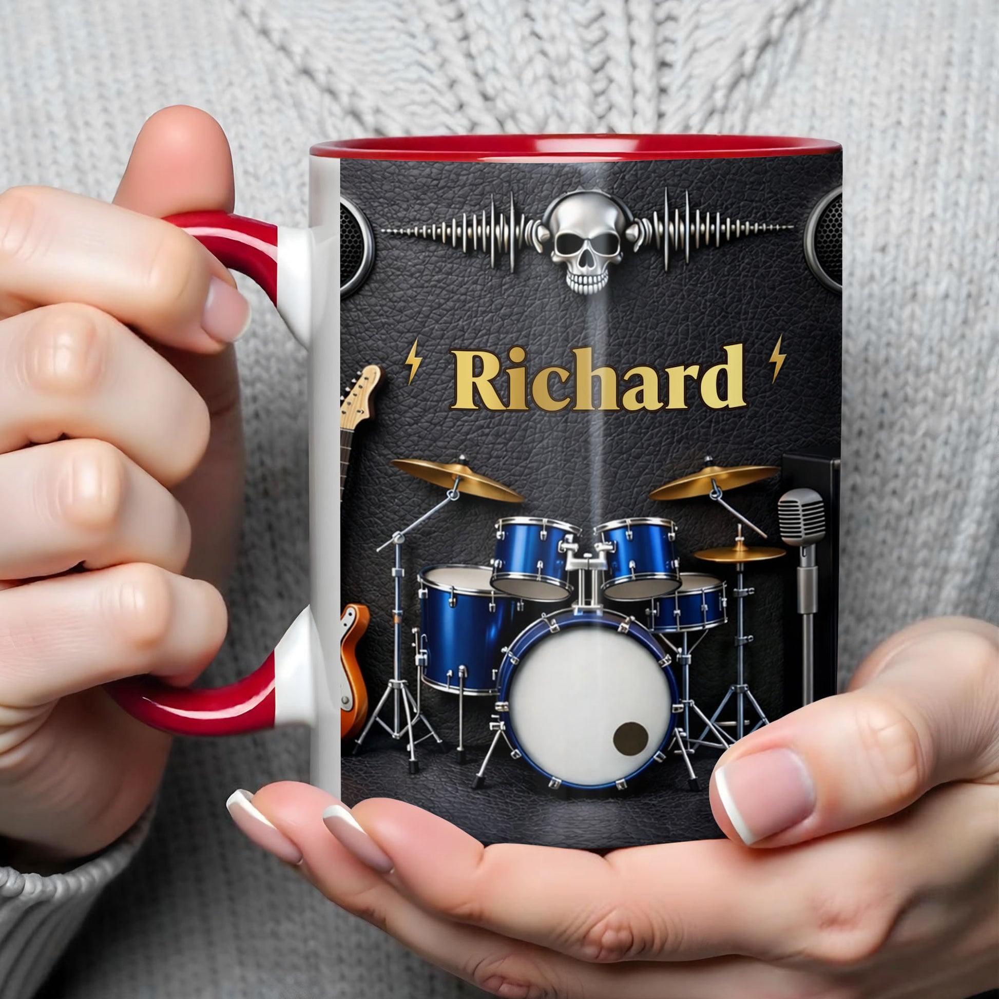 Rock On And Play Loud With Drums Skull And Guitar Design