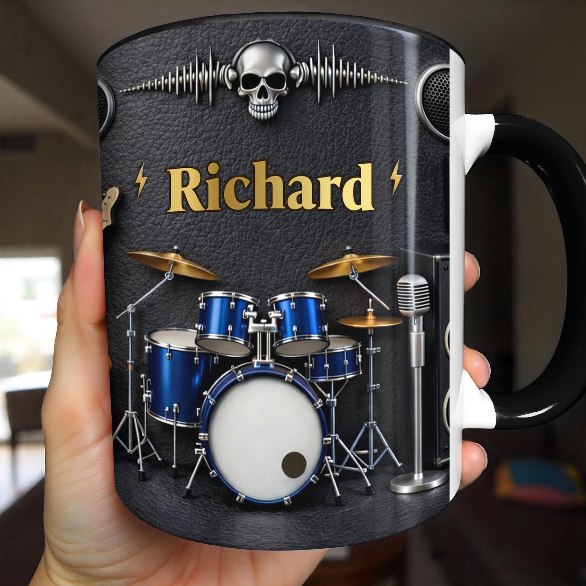 Rock On And Play Loud With Drums Skull And Guitar Design