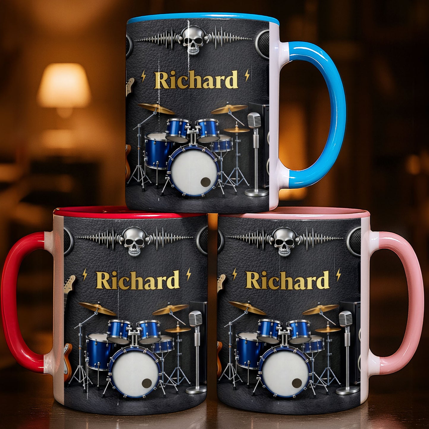 Rock On And Play Loud With Drums Skull And Guitar Design