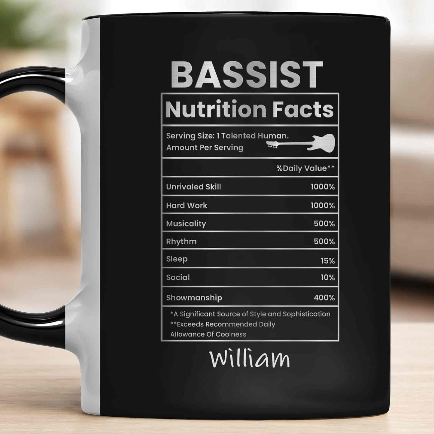 Bassist Nutrition Facts Talented Human Bass Guitar Silhouette