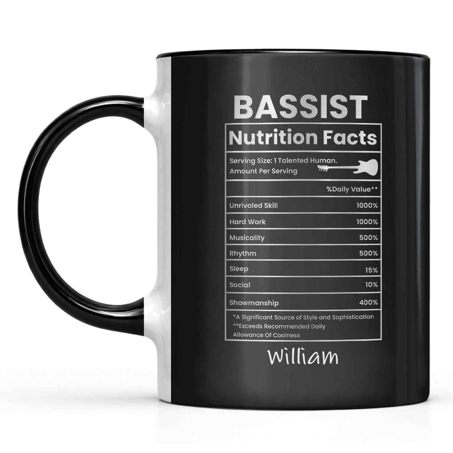 Bassist Nutrition Facts Talented Human Bass Guitar Silhouette