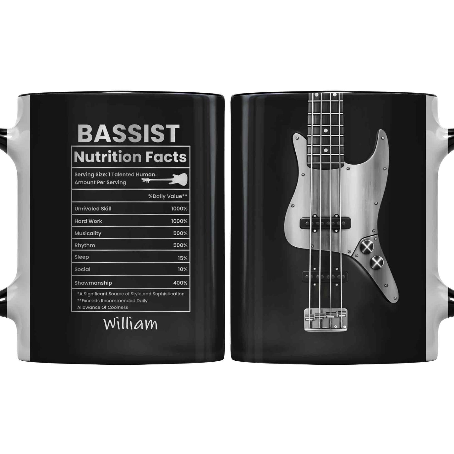 Bassist Nutrition Facts Talented Human Bass Guitar Silhouette
