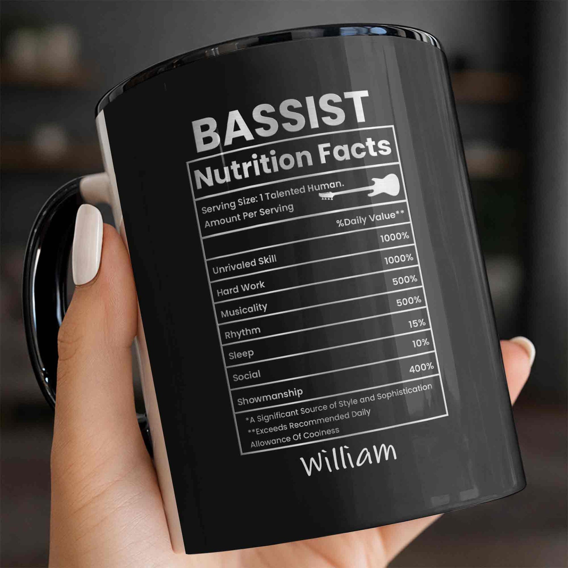 Bassist Nutrition Facts Talented Human Bass Guitar Silhouette