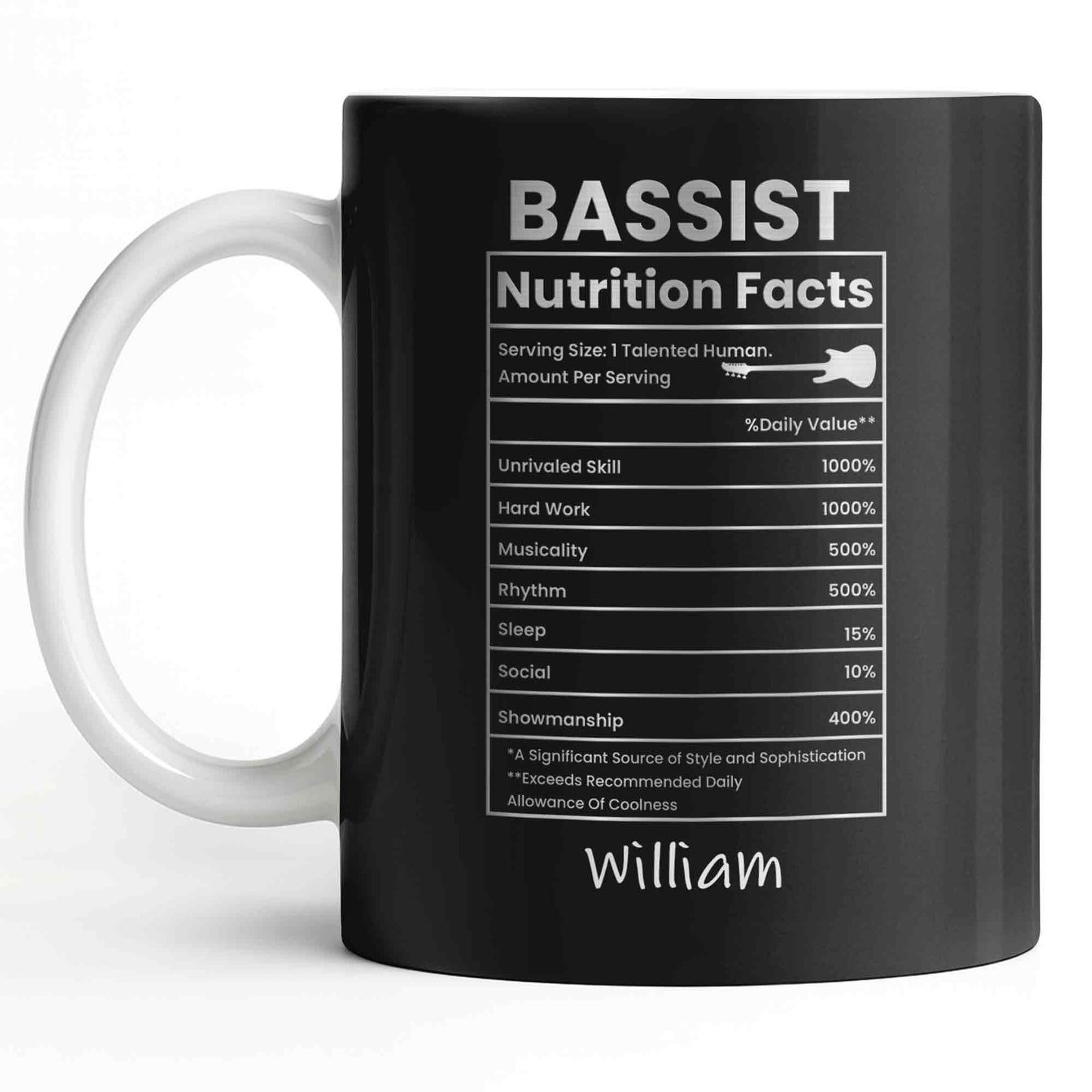 Bassist Nutrition Facts With Bass Guitar Silhouette