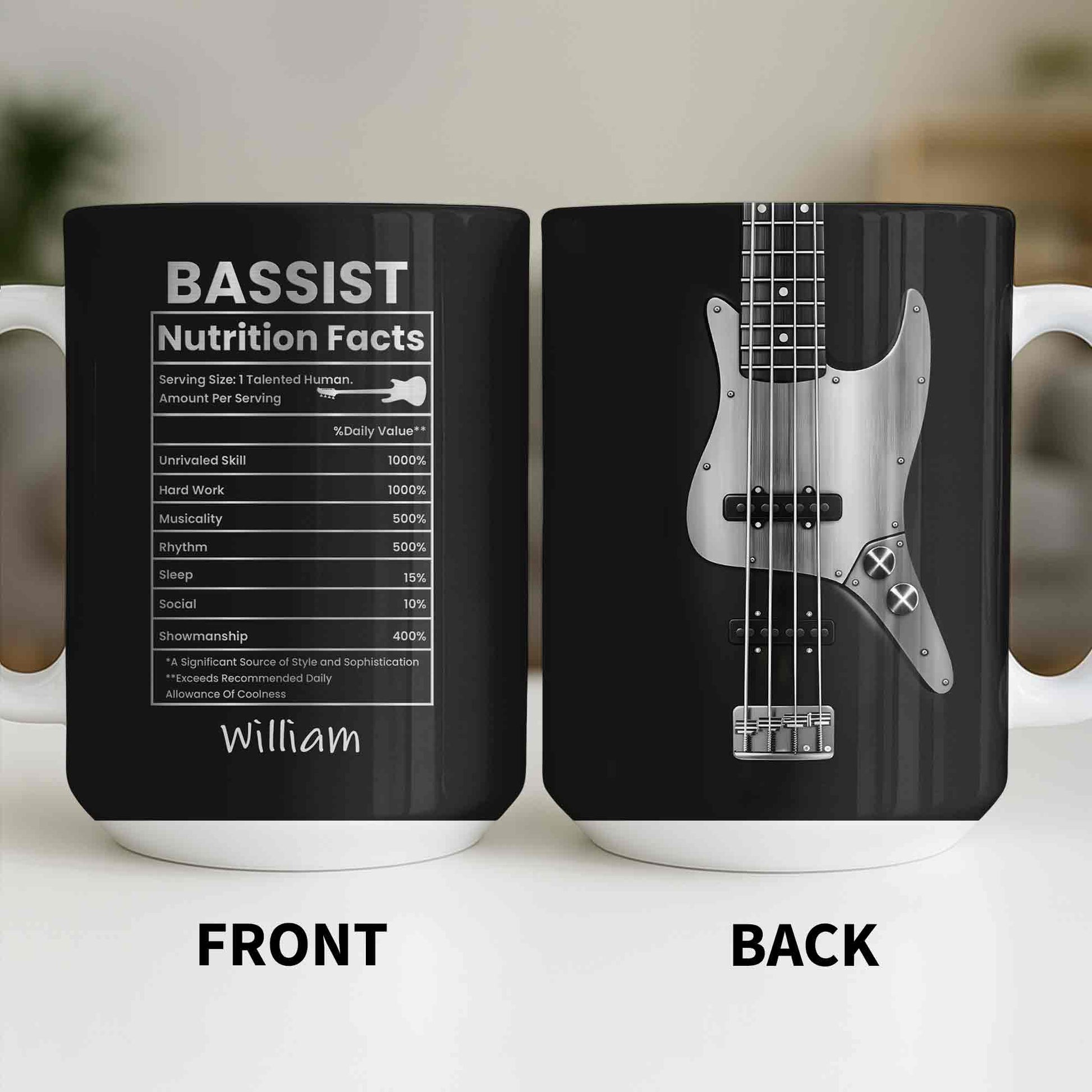 Bassist Nutrition Facts With Bass Guitar Silhouette