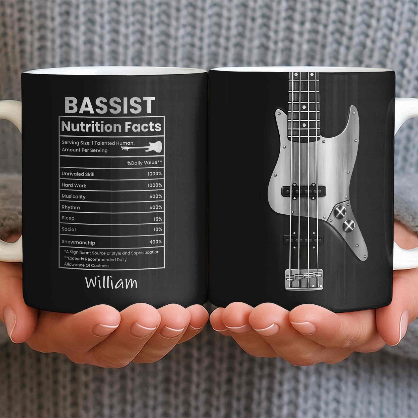 Bassist Nutrition Facts With Bass Guitar Silhouette