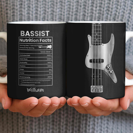 Bassist Nutrition Facts With Bass Guitar Silhouette