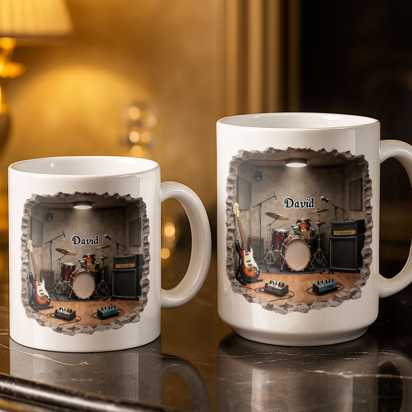 A Musician's Dream Room With Drum Set And Electric Guitar