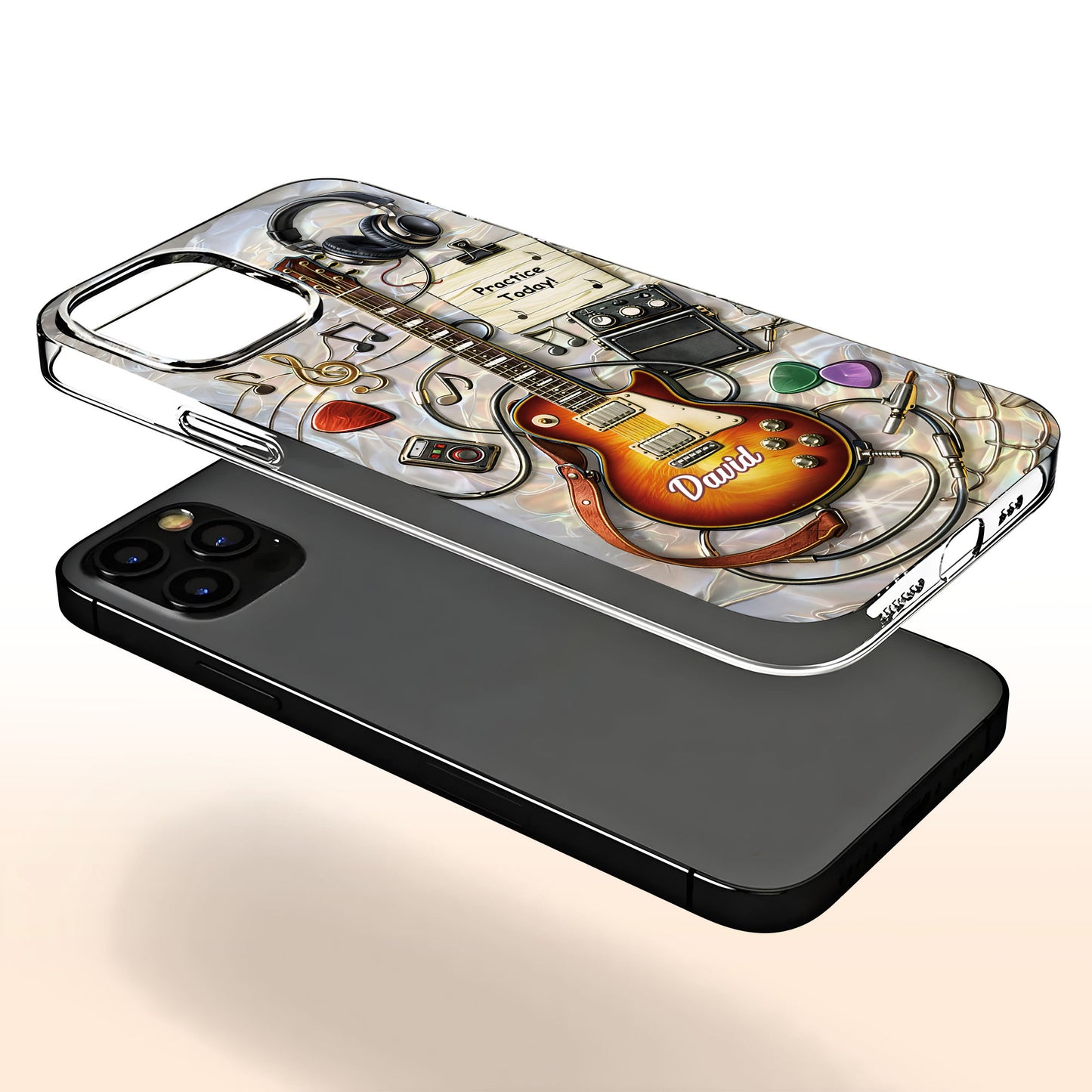 Practice Today Electric Guitar With Music Notes And Headphones