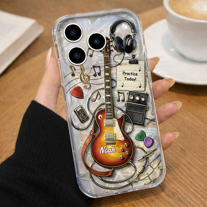 Practice Today Electric Guitar With Music Notes And Headphones