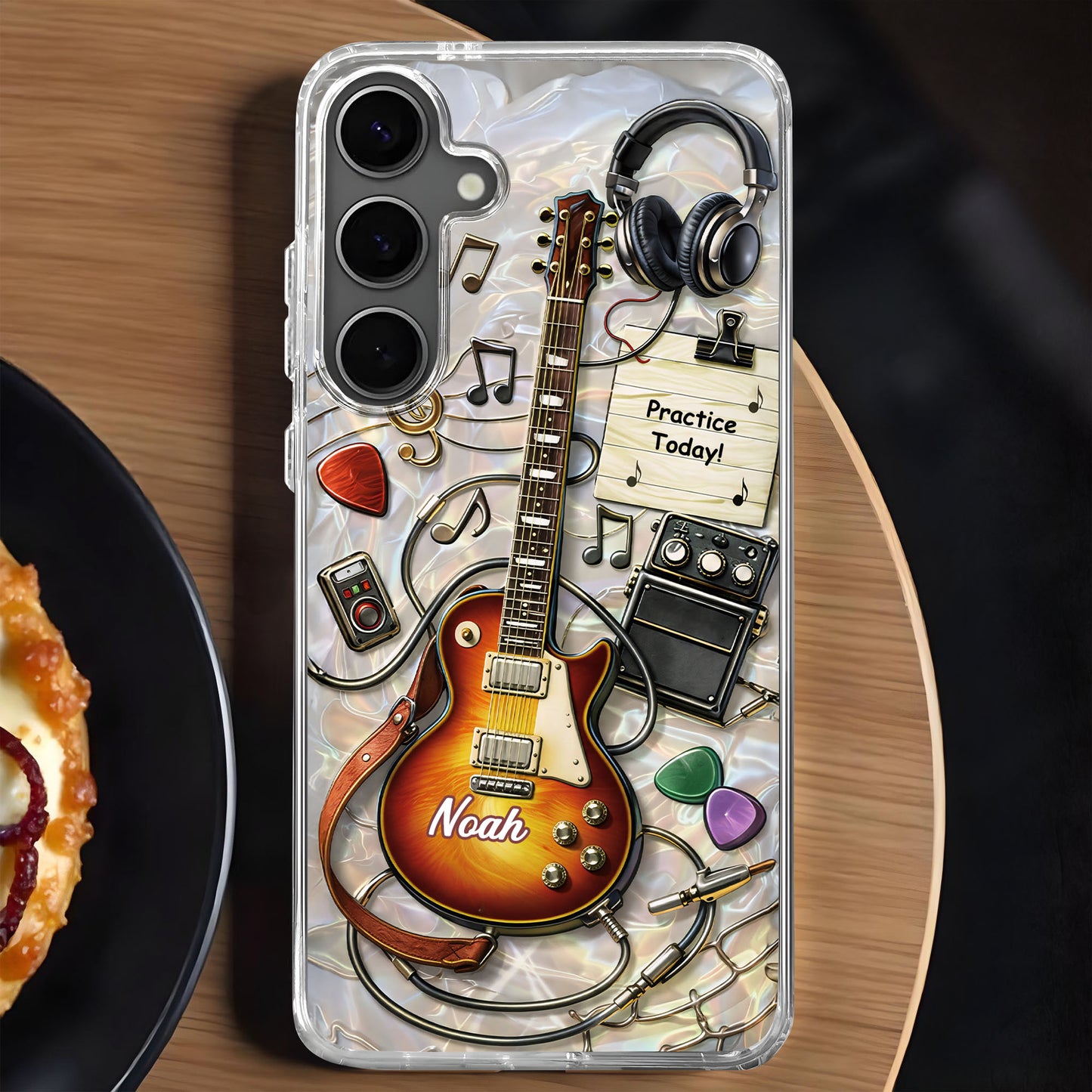 Practice Today Electric Guitar With Music Notes And Headphones