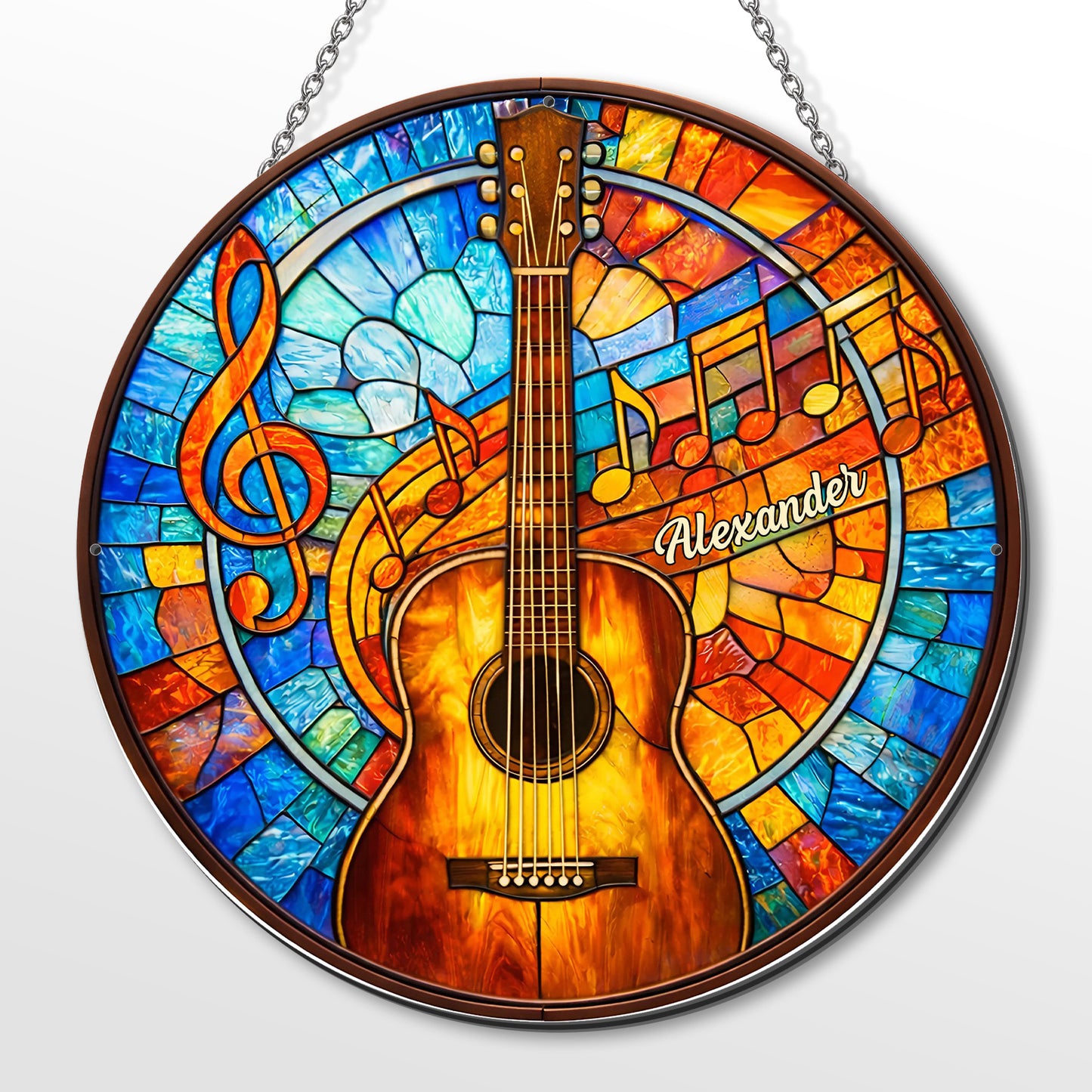 A Melody For The Soul Guitar And Music Notes Stained Glass Style - Personalized Custom Shaped Metal Sign - MUSIC048_CUMES