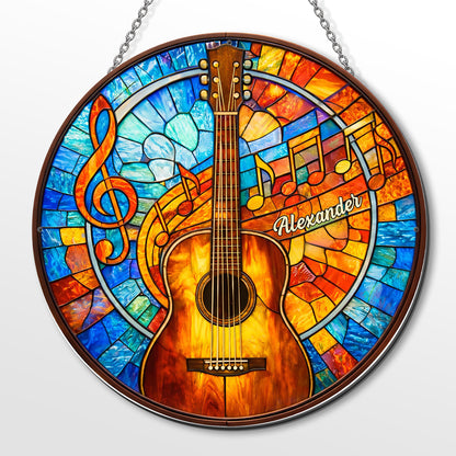 A Melody For The Soul Guitar And Music Notes Stained Glass Style - Personalized Custom Shaped Metal Sign - MUSIC048_CUMES