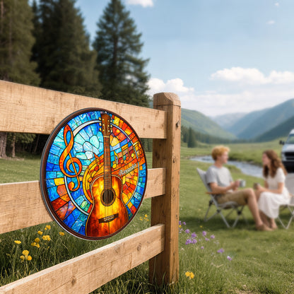 A Melody For The Soul Guitar And Music Notes Stained Glass Style - Personalized Custom Shaped Metal Sign - MUSIC048_CUMES