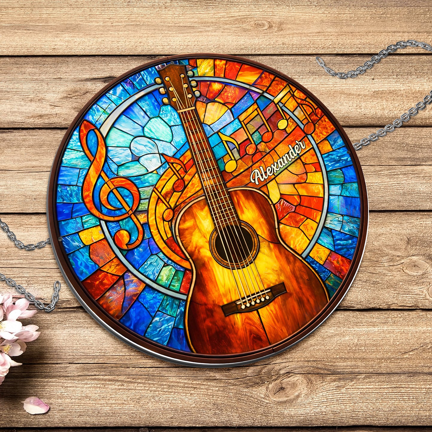 A Melody For The Soul Guitar And Music Notes Stained Glass Style - Personalized Custom Shaped Metal Sign - MUSIC048_CUMES