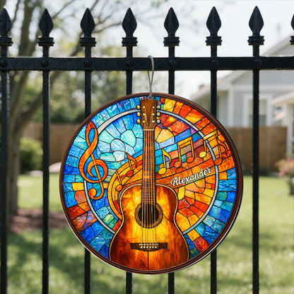A Melody For The Soul Guitar And Music Notes Stained Glass Style - Personalized Custom Shaped Metal Sign - MUSIC048_CUMES