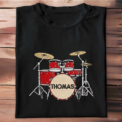 Drummer Personalized Custom Drum Set With 3D Embroidery - Personalized Custom Unisex T-shirt, Hoodie - MUSIC069_BBAS
