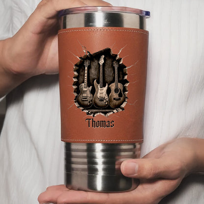 Guitarist Nutrition Facts Talent And Unrivaled Skill Nutrition Label - Personalized Custom Leather Tumbler - MUSIC164_LTB