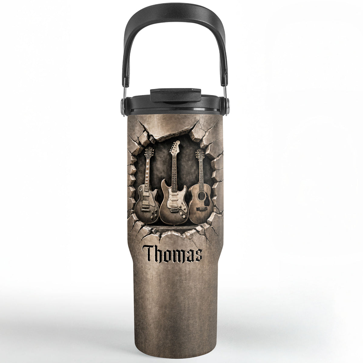 Rock On With These Iconic Guitars Through The Wall - Personalized 30oz Tumbler With Handle - MUSIC166_TBH