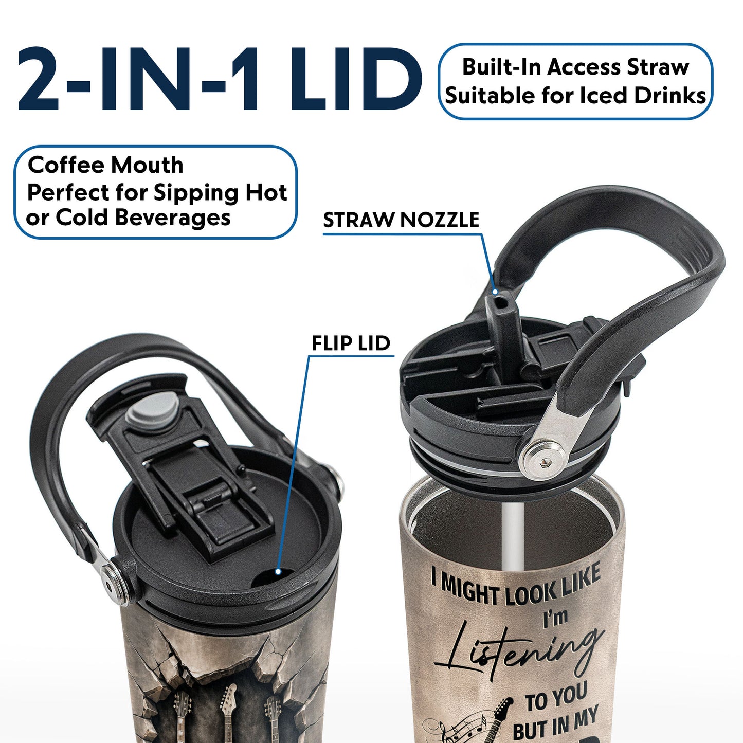 Rock On With These Iconic Guitars Through The Wall - Personalized 30oz Tumbler With Handle - MUSIC166_TBH