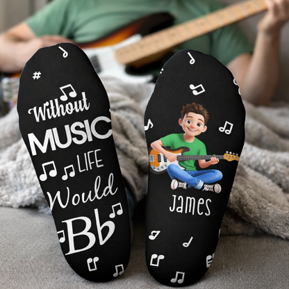 Without Music Life Would Bb Guitar And Music Notes - Personalized Crew Socks - MUSIC098_CSOCK