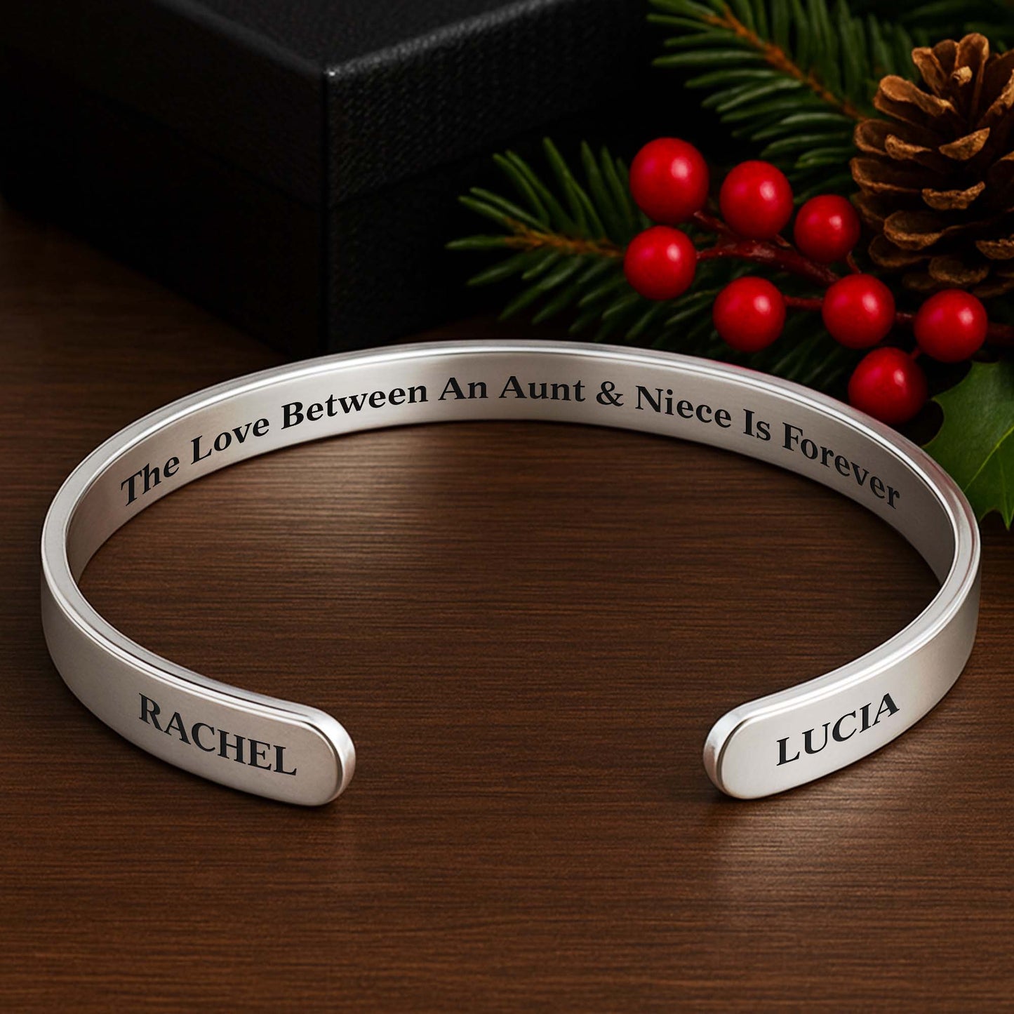 To My Niece, The Love Between An Aunt & Niece, Flower - Personalized Bracelet Cuff With Custom Message Card - NCE002_CUFB